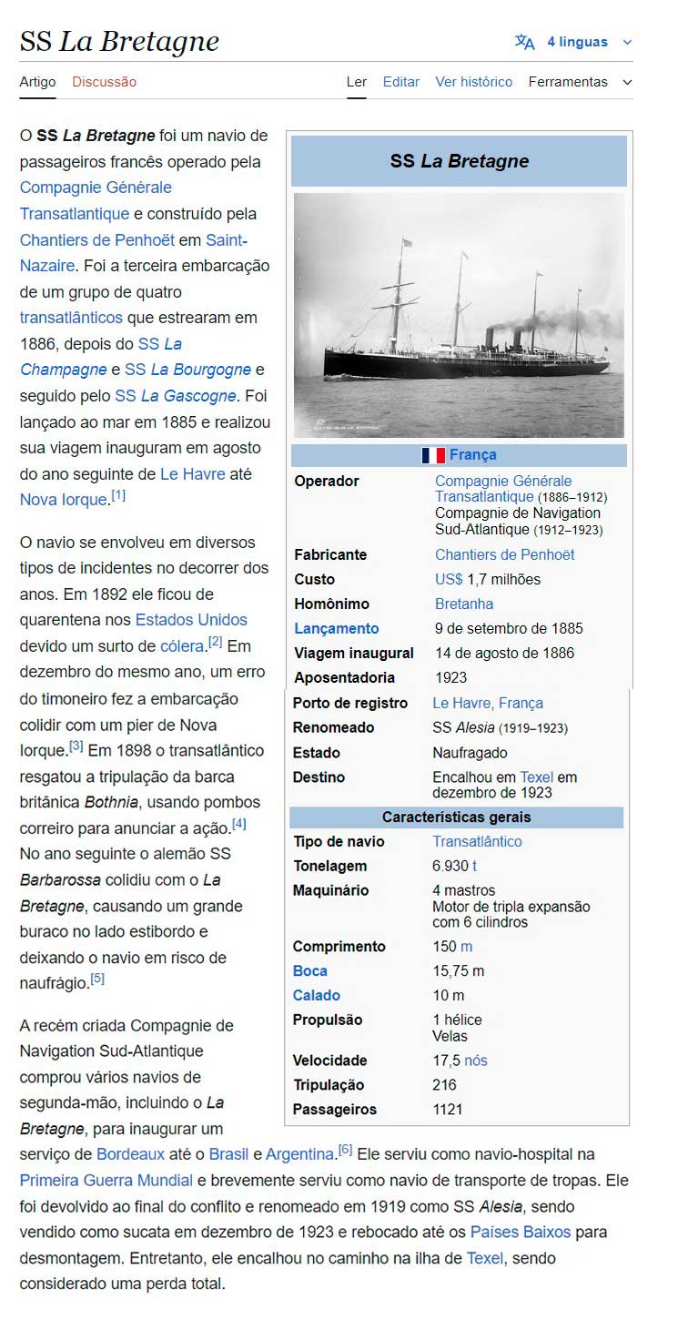 Histórico Navio Bretagne